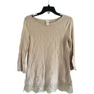 Chico's Lace Tan Size Small Short Sleeve Scoop Neck Sweater